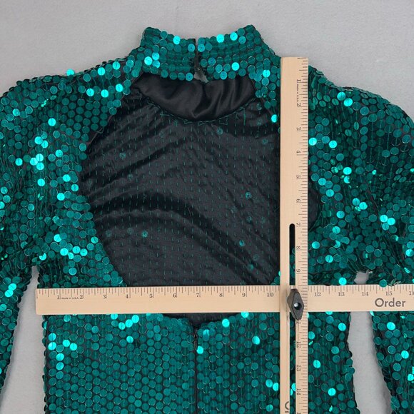 Oleg Cassini Dress Womens 6 Emerald Teal Jewel Sequin Sparkle Evening Party Glam - Picture 9 of 15